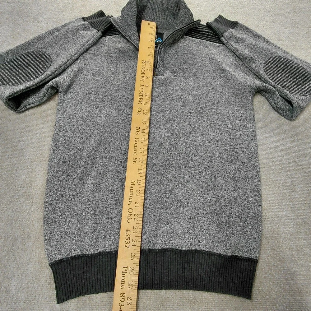The North Pole 1/4 Zip Sweater Mens MEDIUM Gray Black Elbow Patches Lightweight